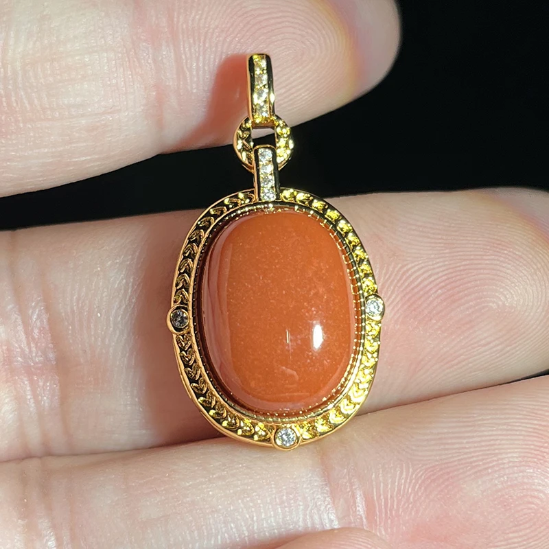 S925银天然宝山南红16*12MM吊坠不含链气质时尚镶嵌豪华精美FG024