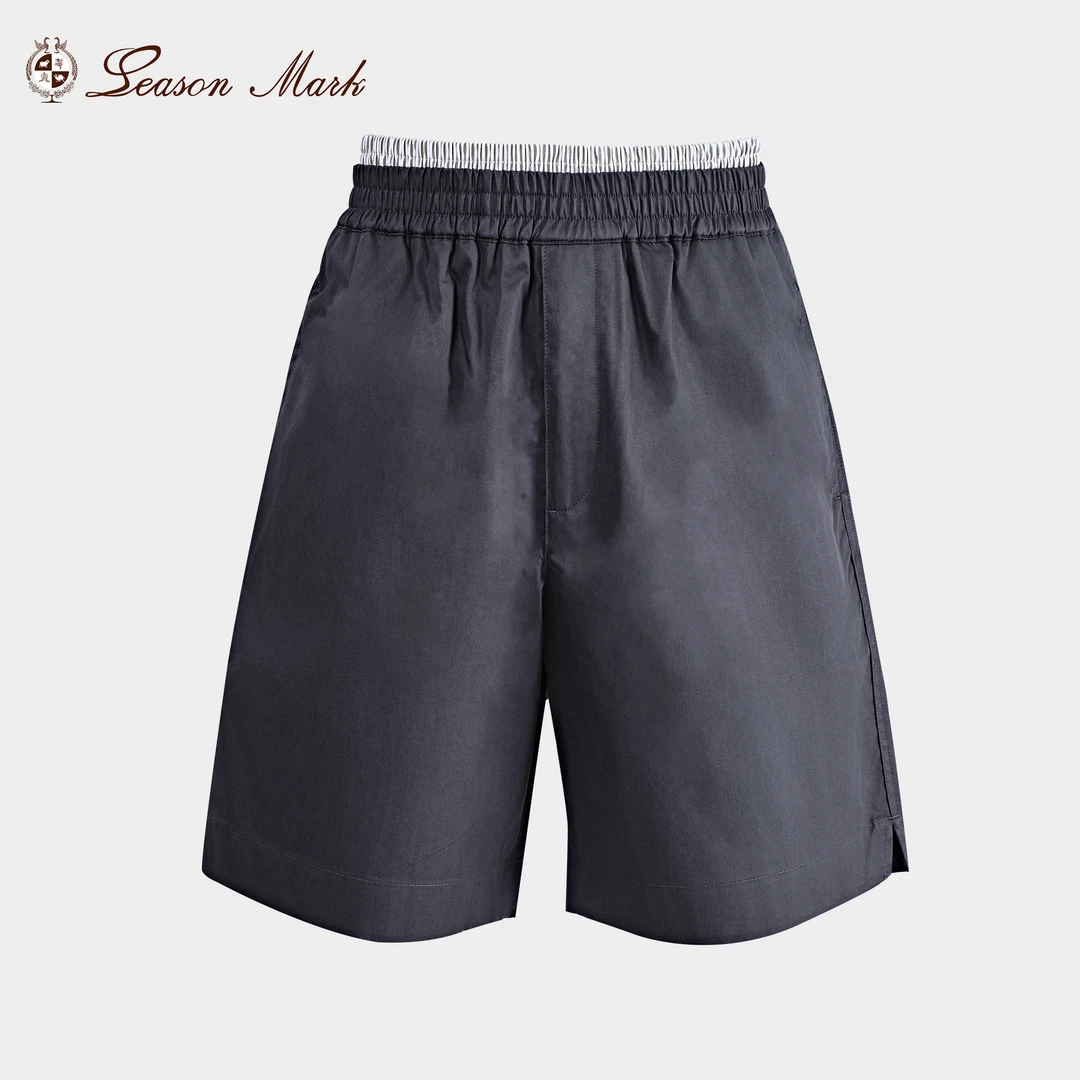 SEASONMARK新款双腰休闲运动短裤夏季黑色百搭宽松男款束腰五分裤