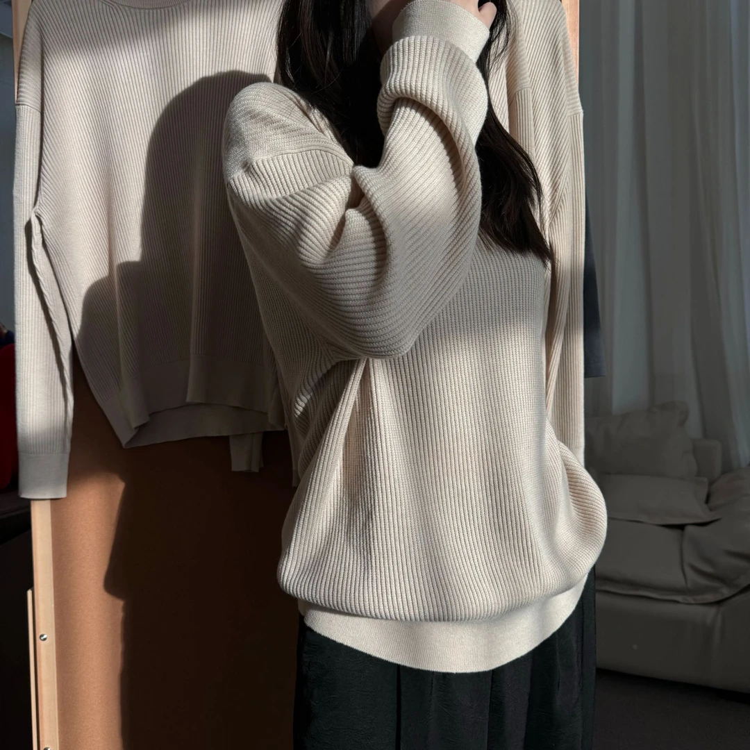 SEASONMARKcleanfit轻奢竖纹圆领卫衣休闲百搭宽松情侣长袖毛衣男