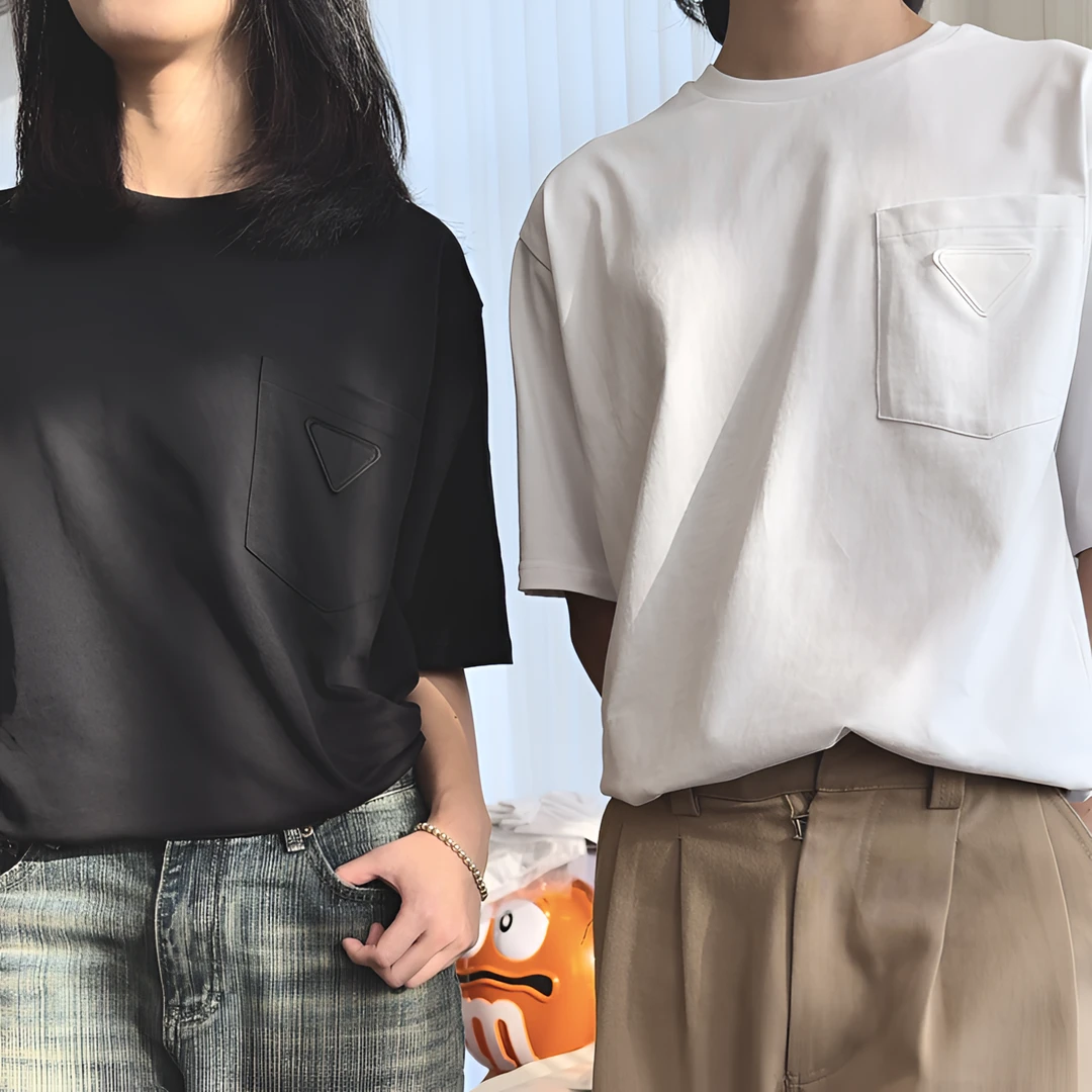 SEASONMARK三角标黑白纯色ins柔软纯棉百搭半袖圆领圆领宽松男士