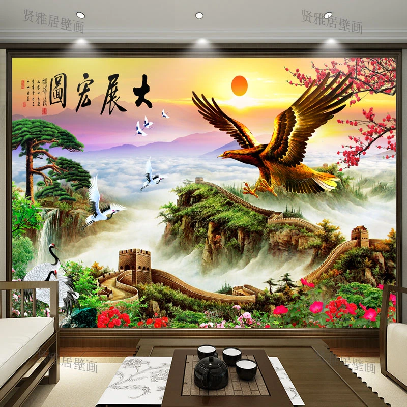 五款定制竹木纤维板新中式山水画电视沙发背景墙[下单一份为1㎡]