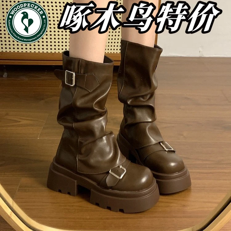 啄木鸟品牌爆款时尚潮流短靴2024年秋冬季商场同款厚底百搭时装靴