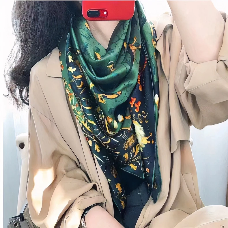 L006#春秋季新款 - 百鸟争鸣90*180气质时尚百搭围巾丝巾披肩通用