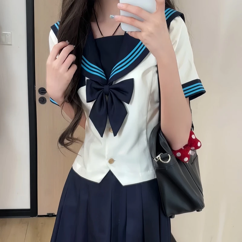 山茶与书原创白色jk制服水手服山茶女子收腰显瘦款学院风夏季套装