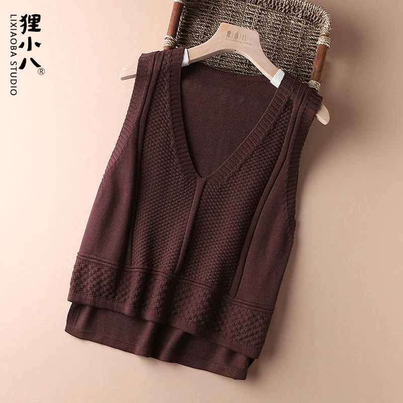 针织马甲女春装新款宽松显瘦套头V领纯色背心无袖上衣坎肩马夹潮