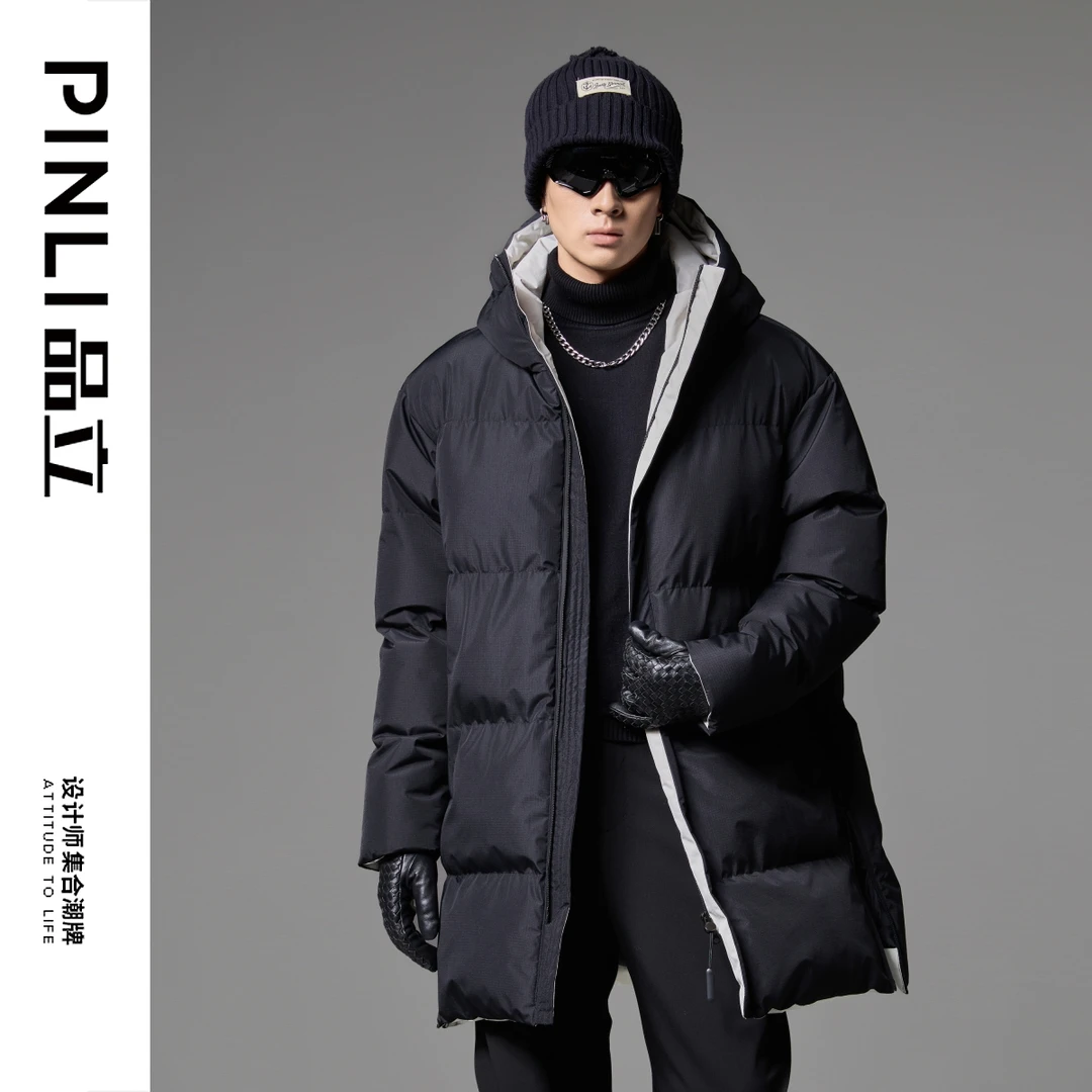 【PINLI品立】冬季男士宽松连帽长款棉衣外套上衣GD243305388
