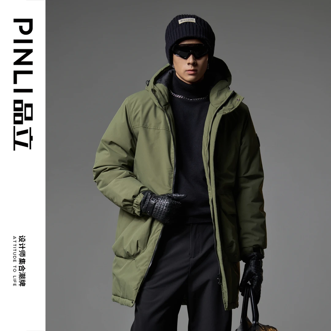 【PINLI品立】冬季新款男士宽松连帽长款棉服外套上衣c