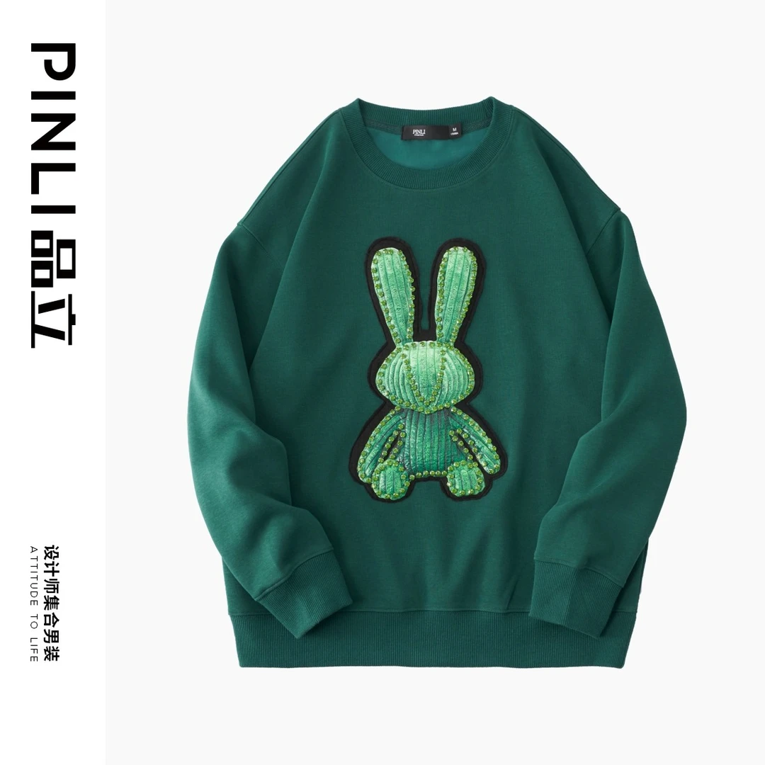 【PINLI品立】发泡烫画手工钉钻潮流套头卫衣BGV223209002