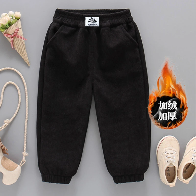 捡漏男宝宝冬季加绒加厚哈伦裤儿童灯芯绒束脚裤2023新款女童卫裤