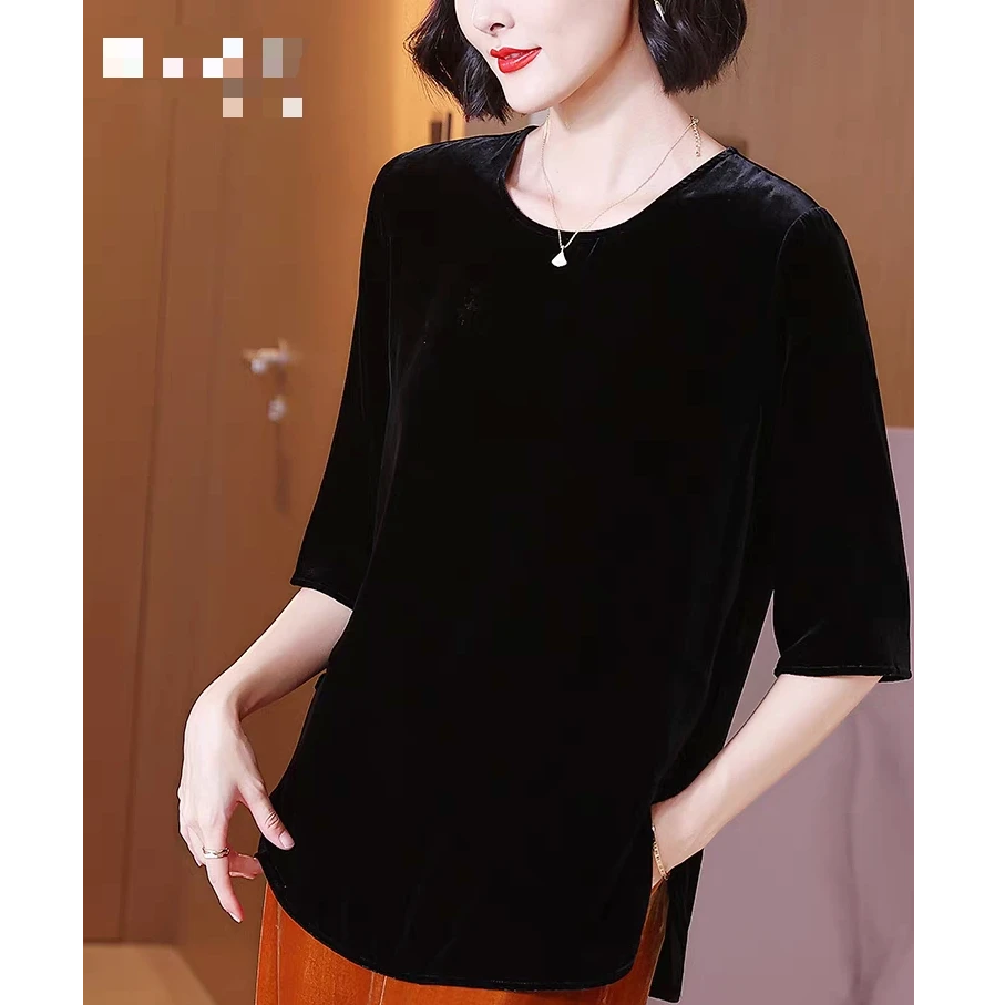 国风高级感真丝丝绒女2025新款时尚气质洋气打底衫宽松显瘦上衣