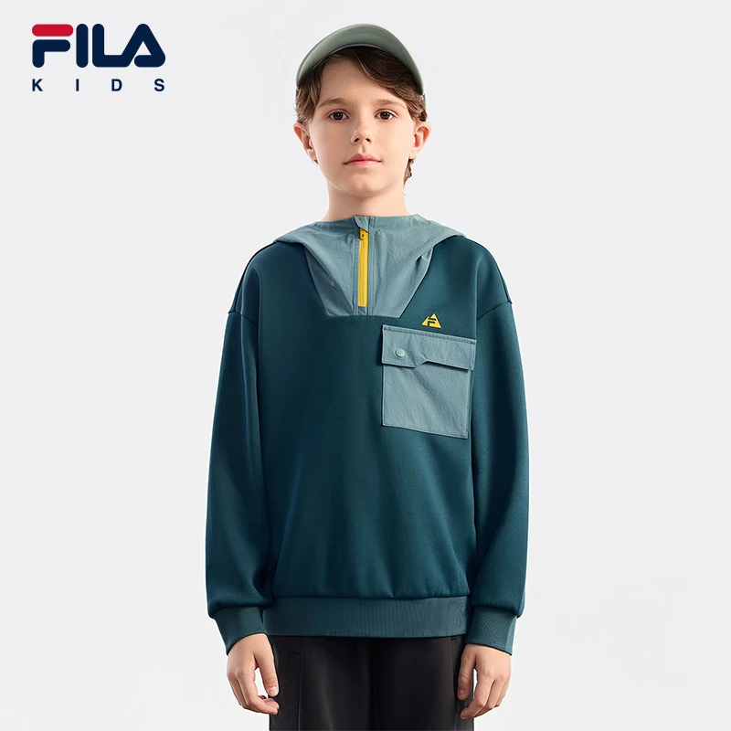 FILAKIDS斐乐儿童秋季男中大童时尚百搭连帽户外卫衣K12B433225F
