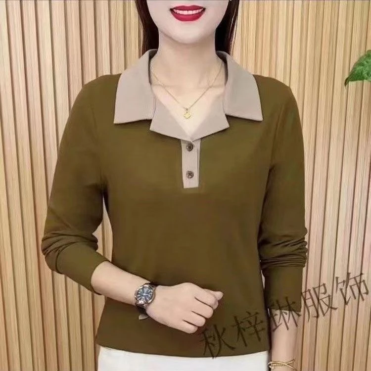 高档正版女装早秋新款长袖polo衫T恤上衣女显瘦春秋打底衫