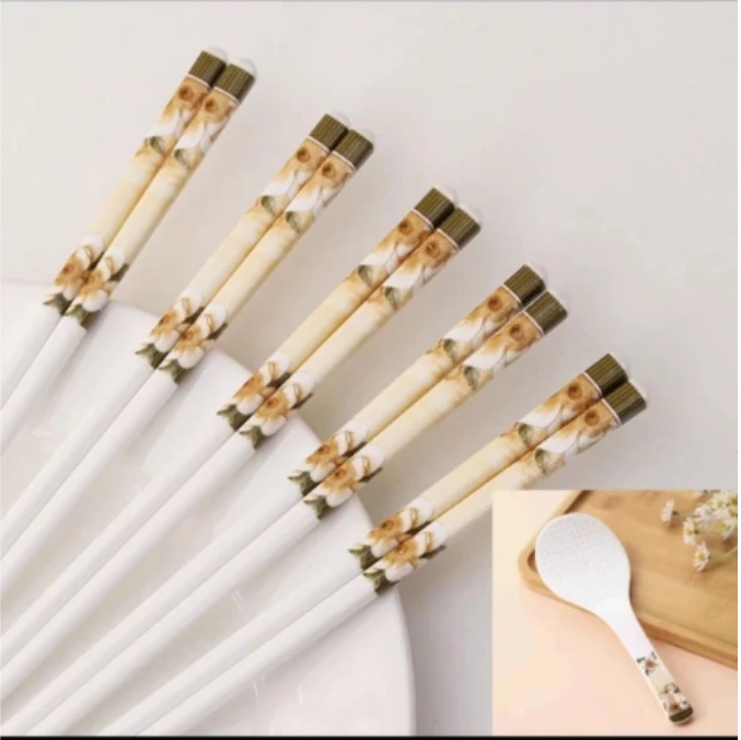 山茶花筷子10双+饭勺 不带礼盒  破损联系客服