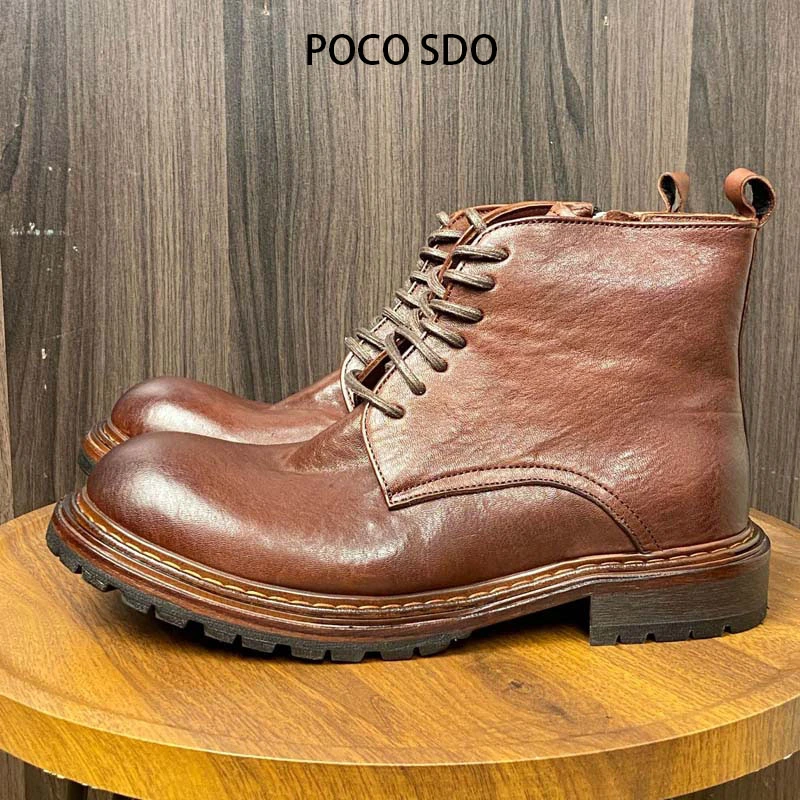 POCO SDO马臀皮马丁靴男士英伦风高帮靴子新款中帮皮鞋工装靴休闲