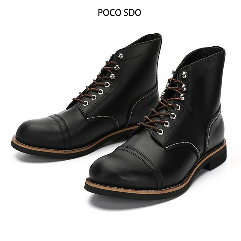 POCOSDO阿美咔叽头层牛皮美式复古真皮沙漠靴黏胶马丁靴机车