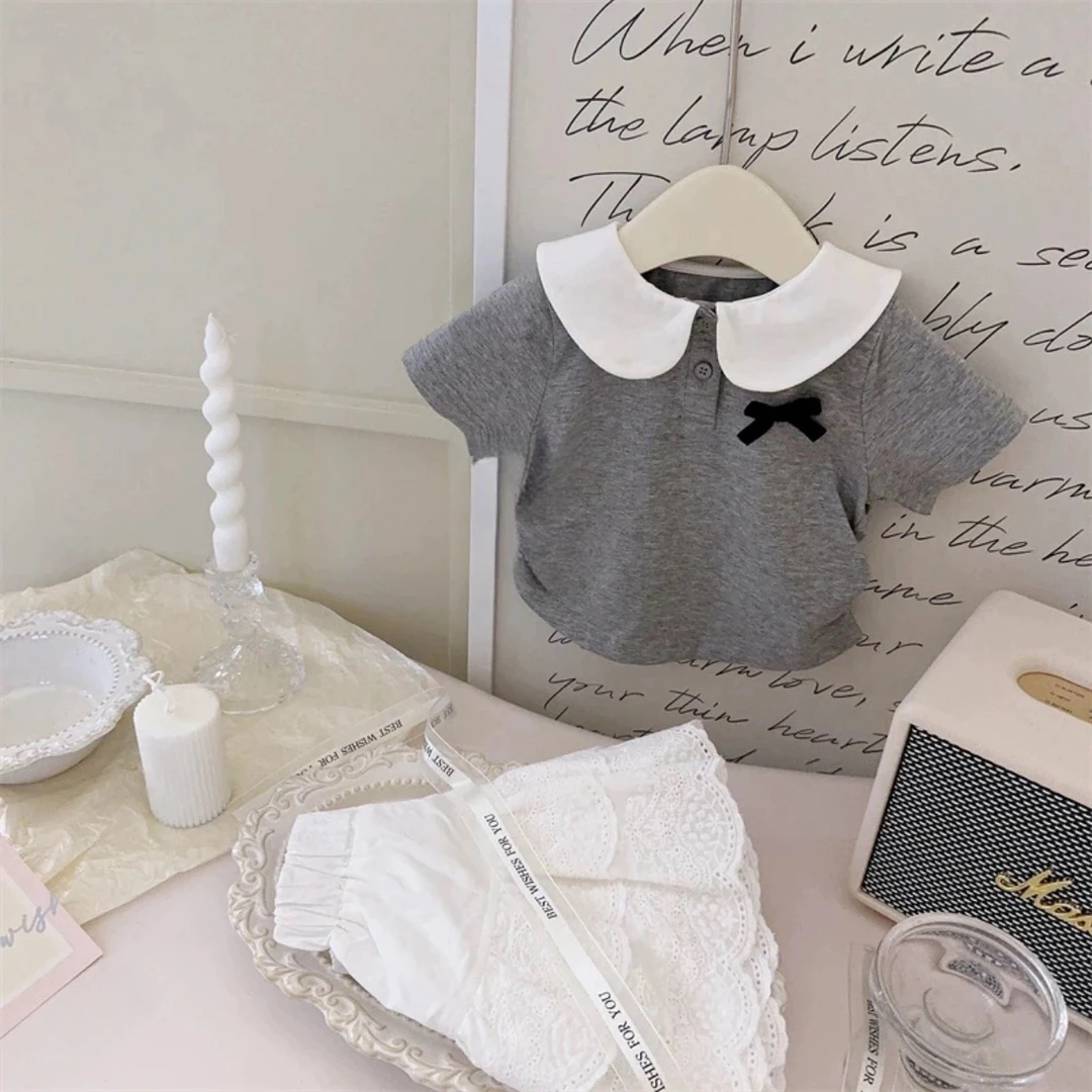 女童夏季套装2024新款儿童洋气娃娃领上衣蛋糕裙裤两件套女宝夏装