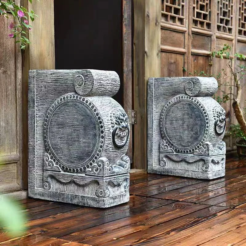 复古做旧门墩款八卦石雕石材抱鼓石适用于摆放庭院酒店大门口摆件