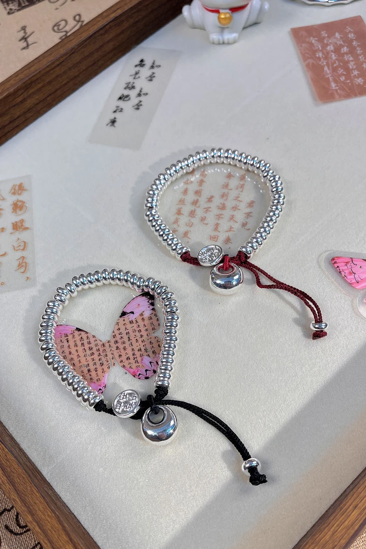 足银银制品 幸运红绳 胖福碎银几两手链 本命年红绳 珠珠手串 