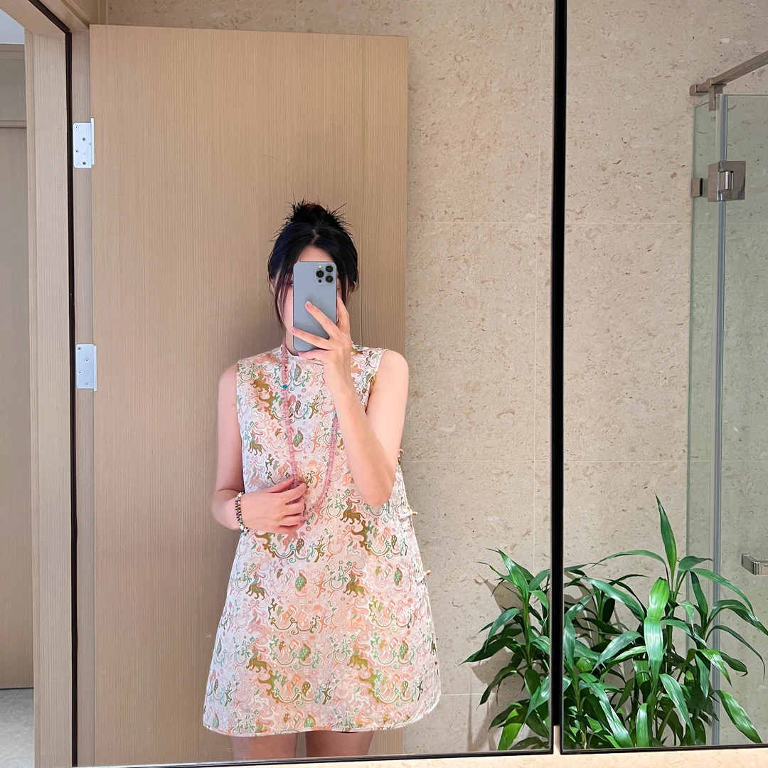 【未时梦】星出东方 新中式国风甜美优雅显瘦夏季桑蚕丝宋锦连衣裙