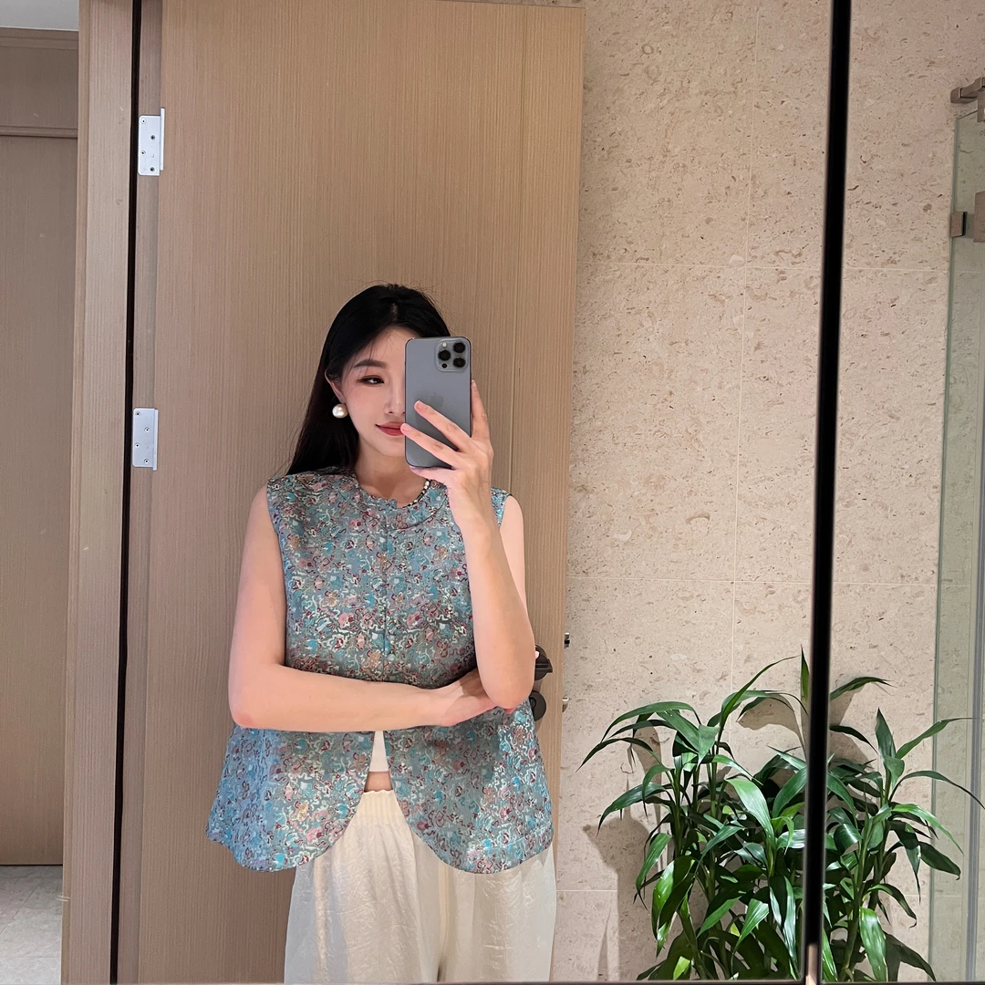 【未时梦】纳福万金 新中式中国风复古夏季百搭织金宋锦马甲上衣