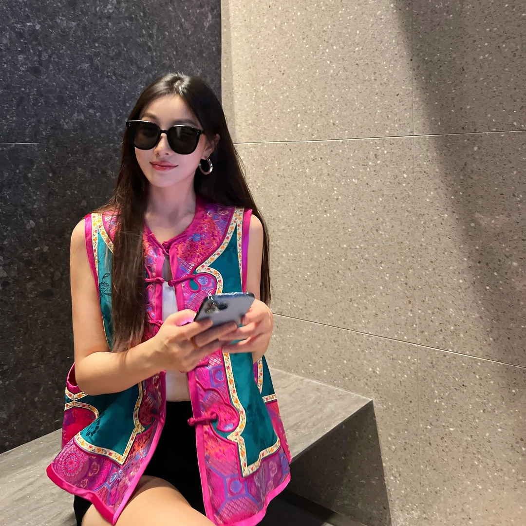 1店【未时梦】彩韵 新中式中国风复古百搭拼色撞色休闲无袖马甲上衣