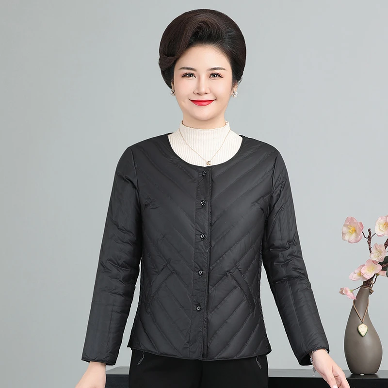 羽绒服女装保暖衣中老年妈妈装60-70岁轻薄内胆加大码低领上衣