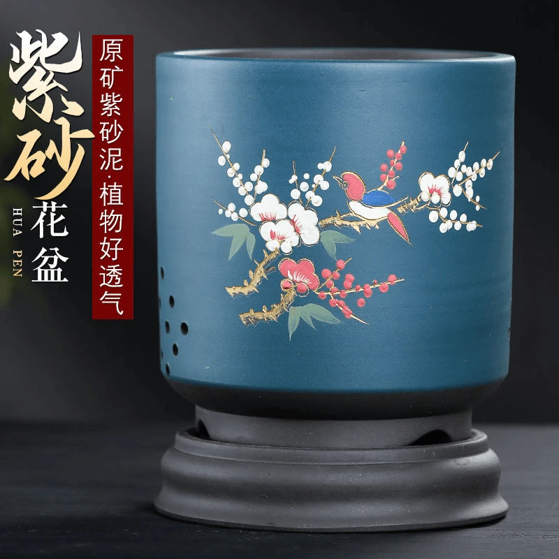 紫砂花盆君子兰花盆高档兰花盆花卉绿植透气盆景盆大口径陶瓷花盆