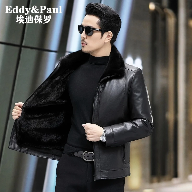 海宁整貂真皮皮衣男翻领头层牛皮可脱卸水貂内胆皮夹克 99070
