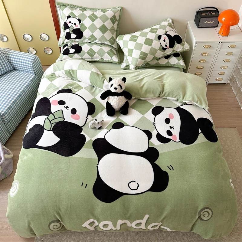 爱哩屋A+牛奶绒大版花四件套 加绒加厚保暖 绒被双面绒床上用品