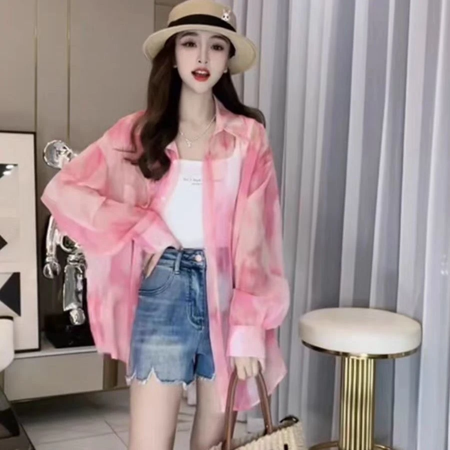 宽松长袖设计防晒薄款防晒衣女款外穿甜美可爱风格衣服衬衫上衣
