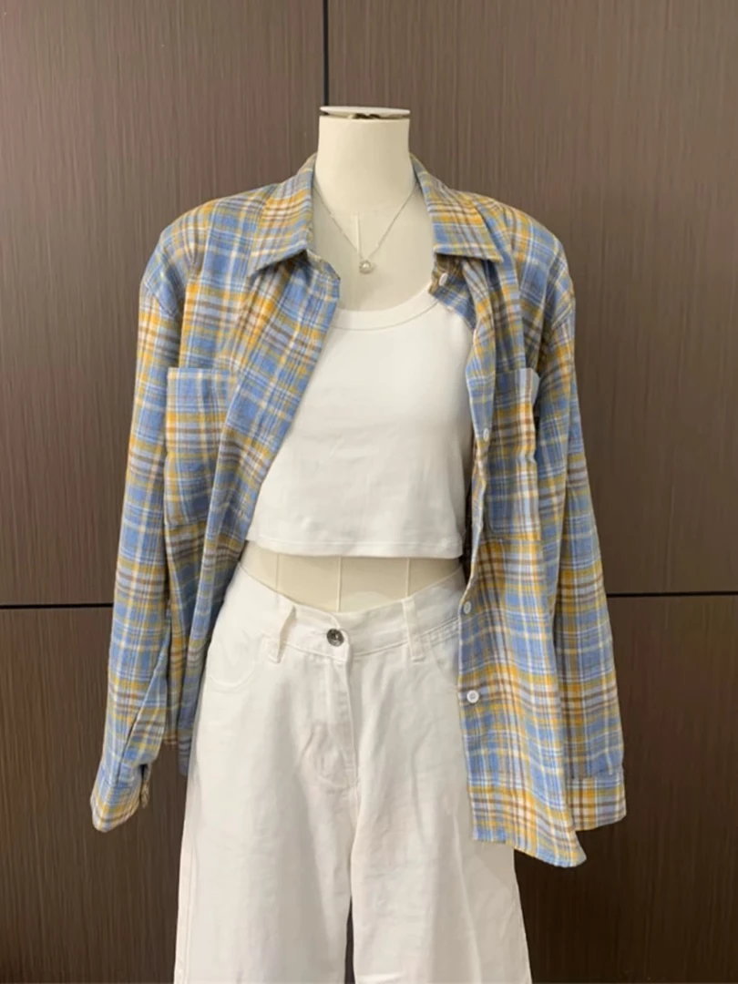 法式2025春秋新款格子衬衫时尚宽松显白休闲百搭开衫外套薄款长袖