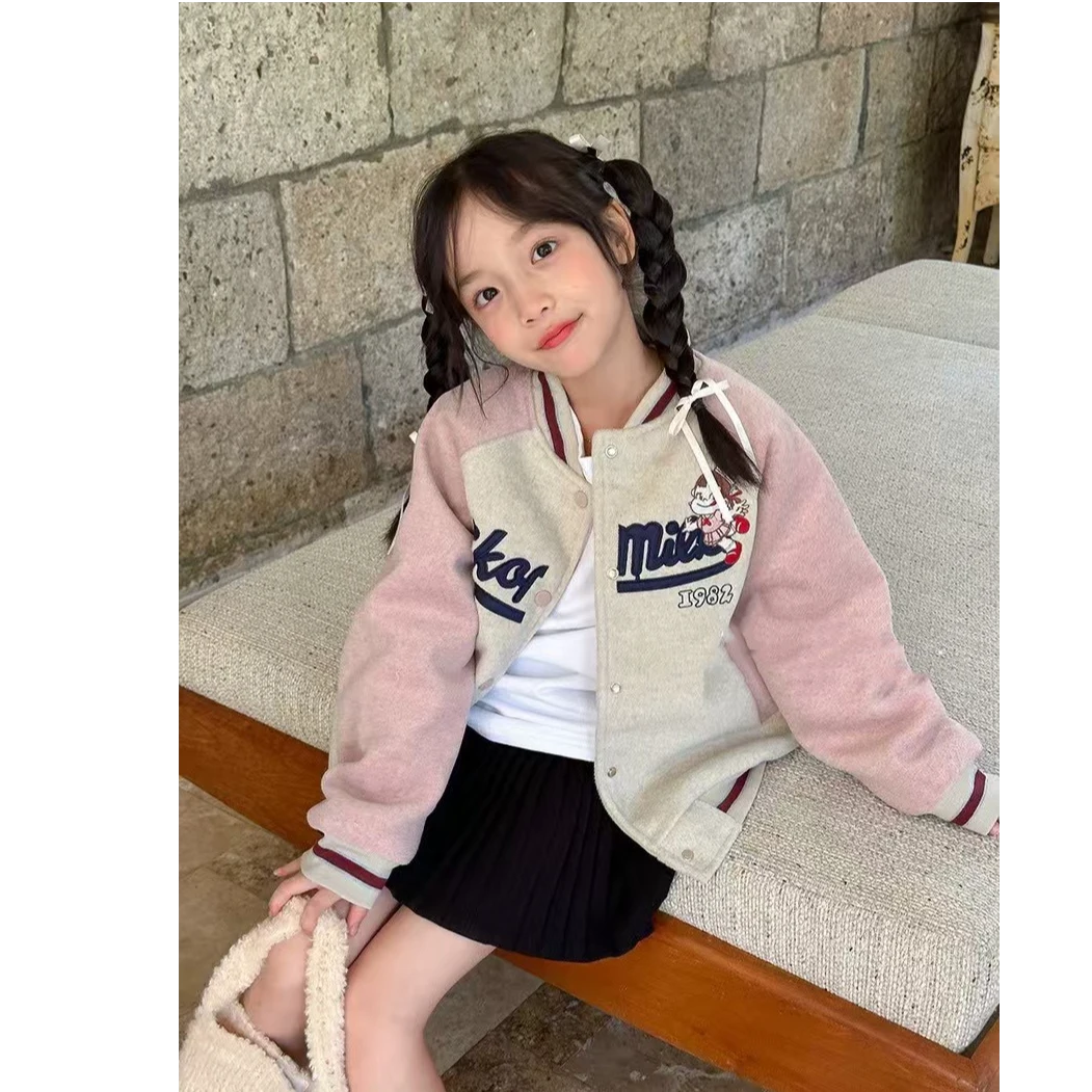 儿童秋冬保暖上衣休闲运动舒适棒球服外套女童上衣韩版洋气宽松