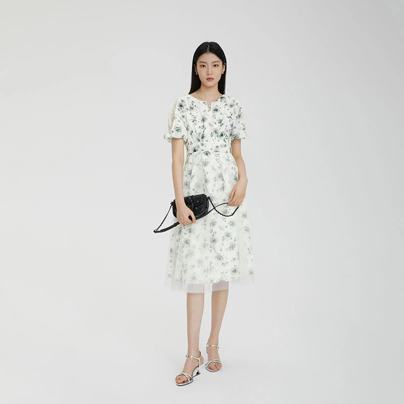 S·DEER圣迪奥春夏季优雅时尚设计师气质收腰显瘦女装长款连衣裙