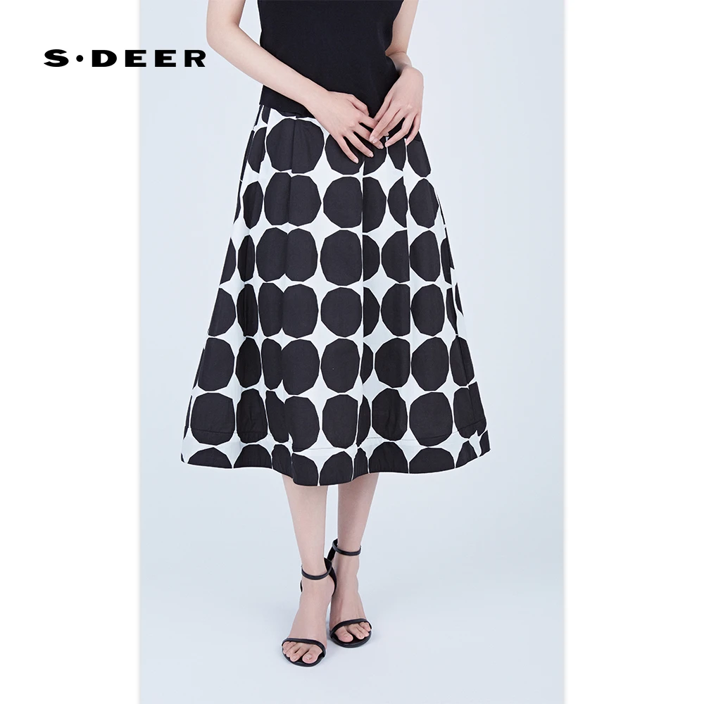 S·DEER圣迪奥夏季时尚气质印花波点长款女士显瘦半身裙S232Z1155