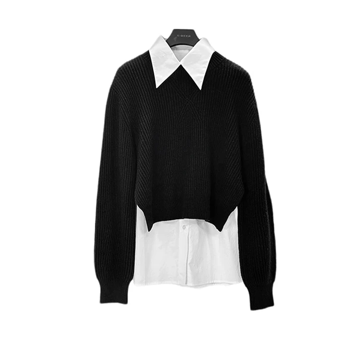 S·DEER秋冬新款针织时尚百搭设计师休闲风真两件套装S244Z1413