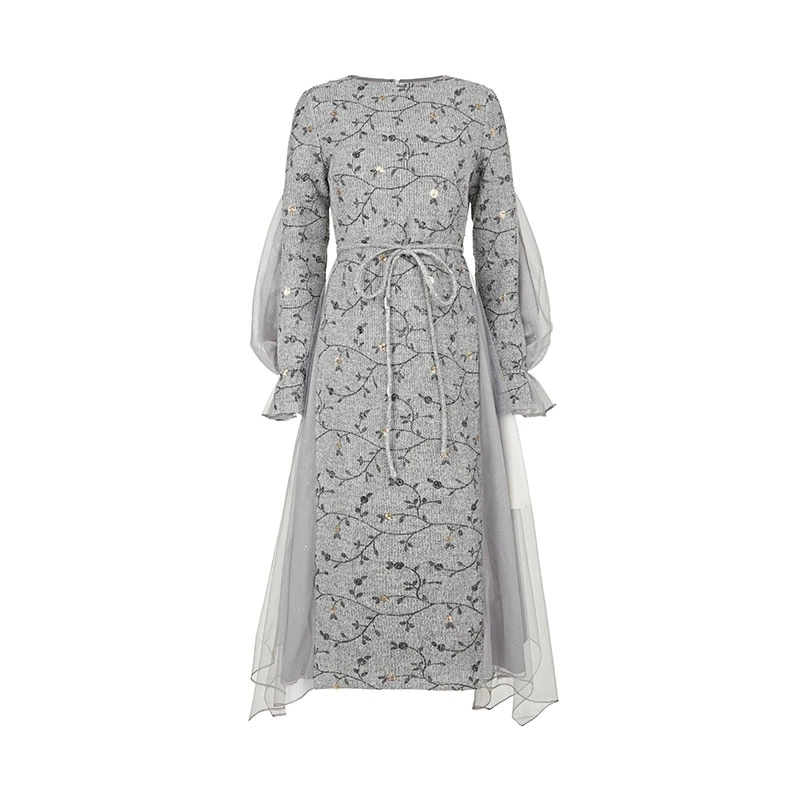 S·DEER圣迪奥格雷系中式国风碎花网纱拼接仙女连衣裙S241Z1271