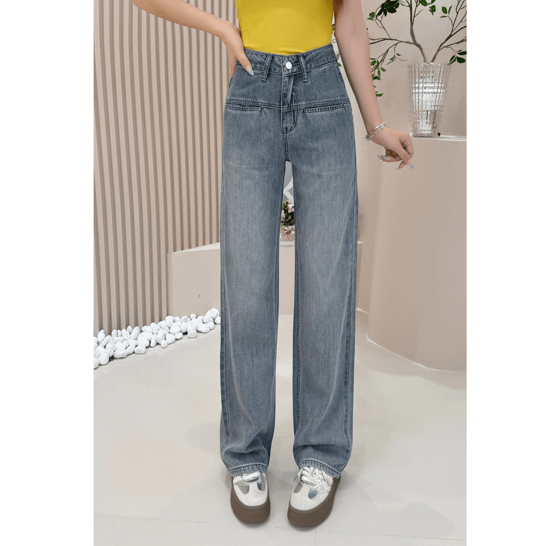 韩秀谷复古阔腿牛仔裤女夏季薄款新款小个子高腰显瘦拖地窄版G598