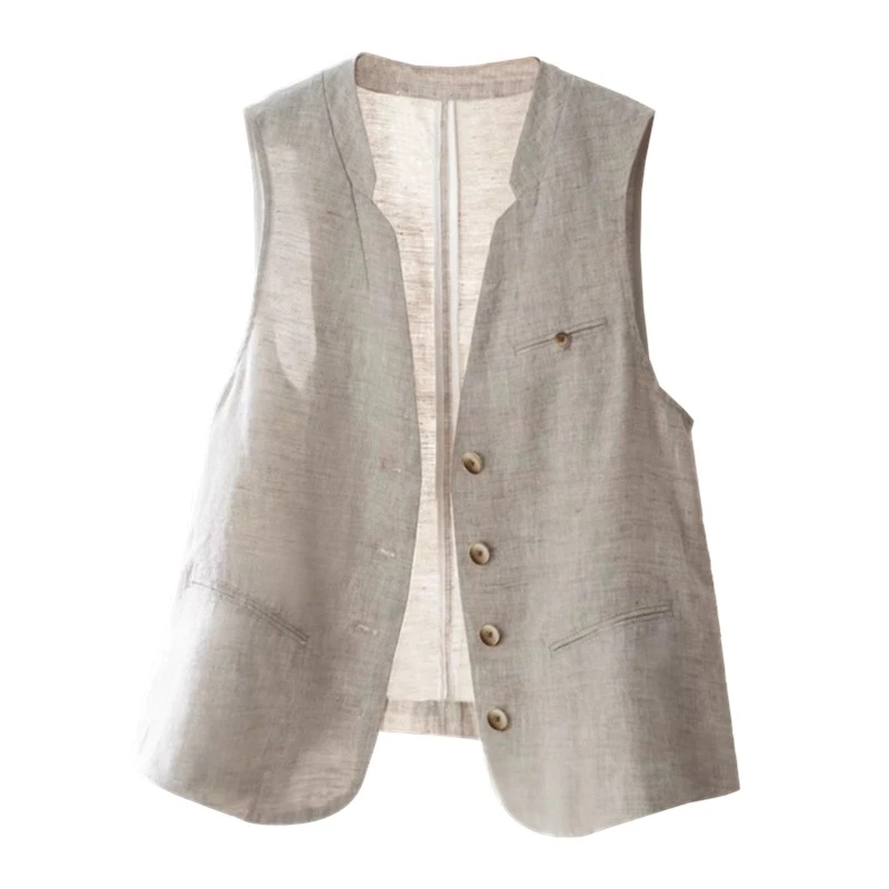 【极简Row风】亚麻轻薄休闲V领马甲女2025夏季薄款棉麻马夹