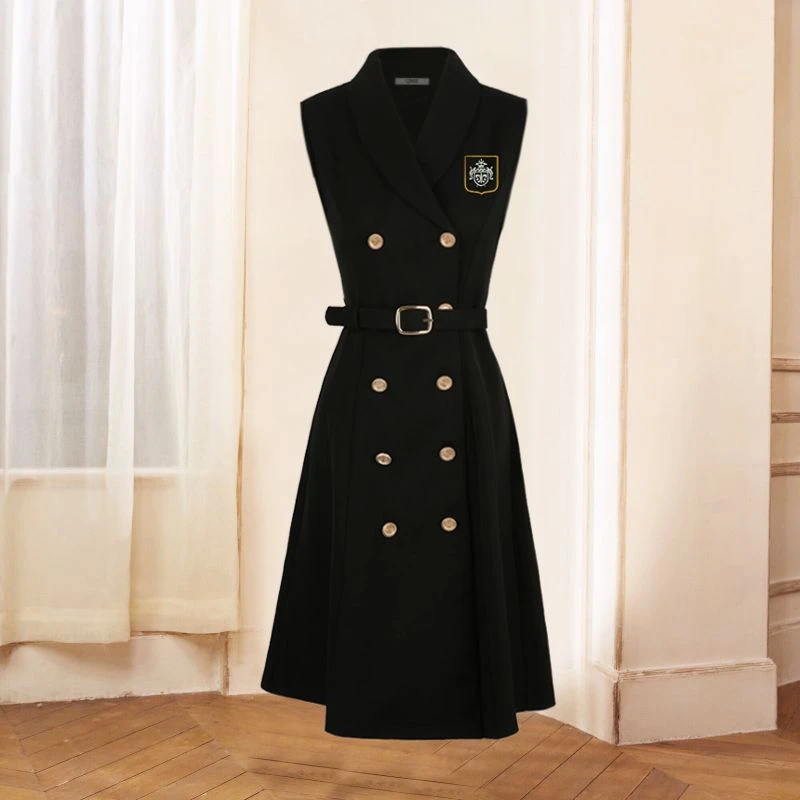 秋冬2023年新款中长款马甲外套气质双排扣西装马甲裙女西装马夹裙
