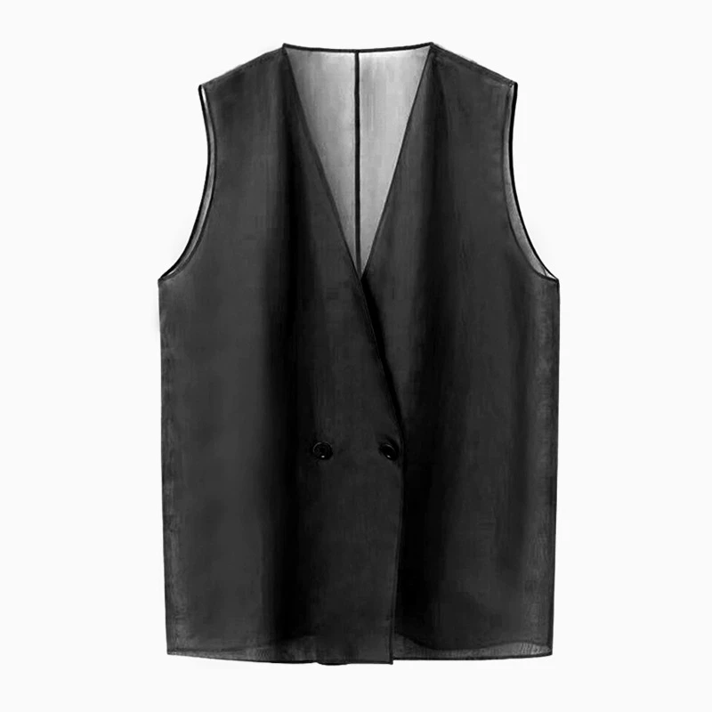 【奢版简约】宽松大码小众天丝马夹女2025夏季新款叠穿百搭上衣7696