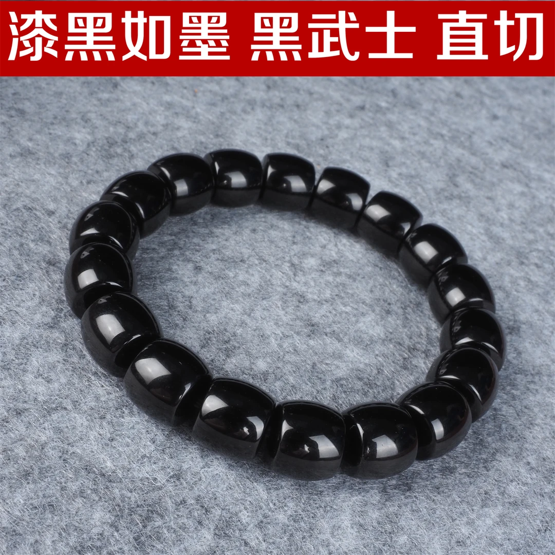 黑武士！漆黑如墨纯手工磨制直切倒角老型黑玛瑙桶珠单圈对珠配饰