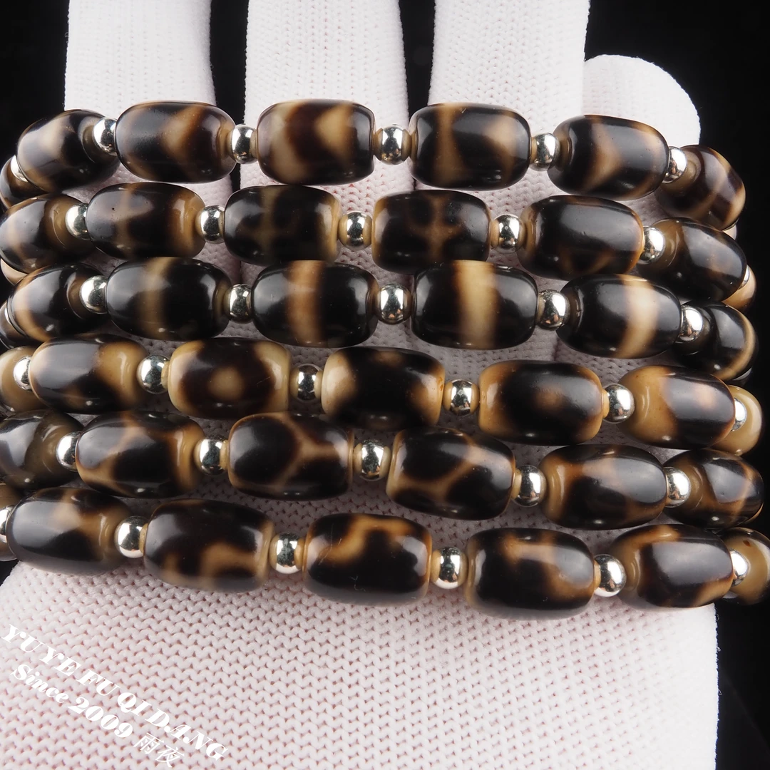 狂漏黑金！巴西白芯台工渗透多图腾台珠条纹玛瑙天珠