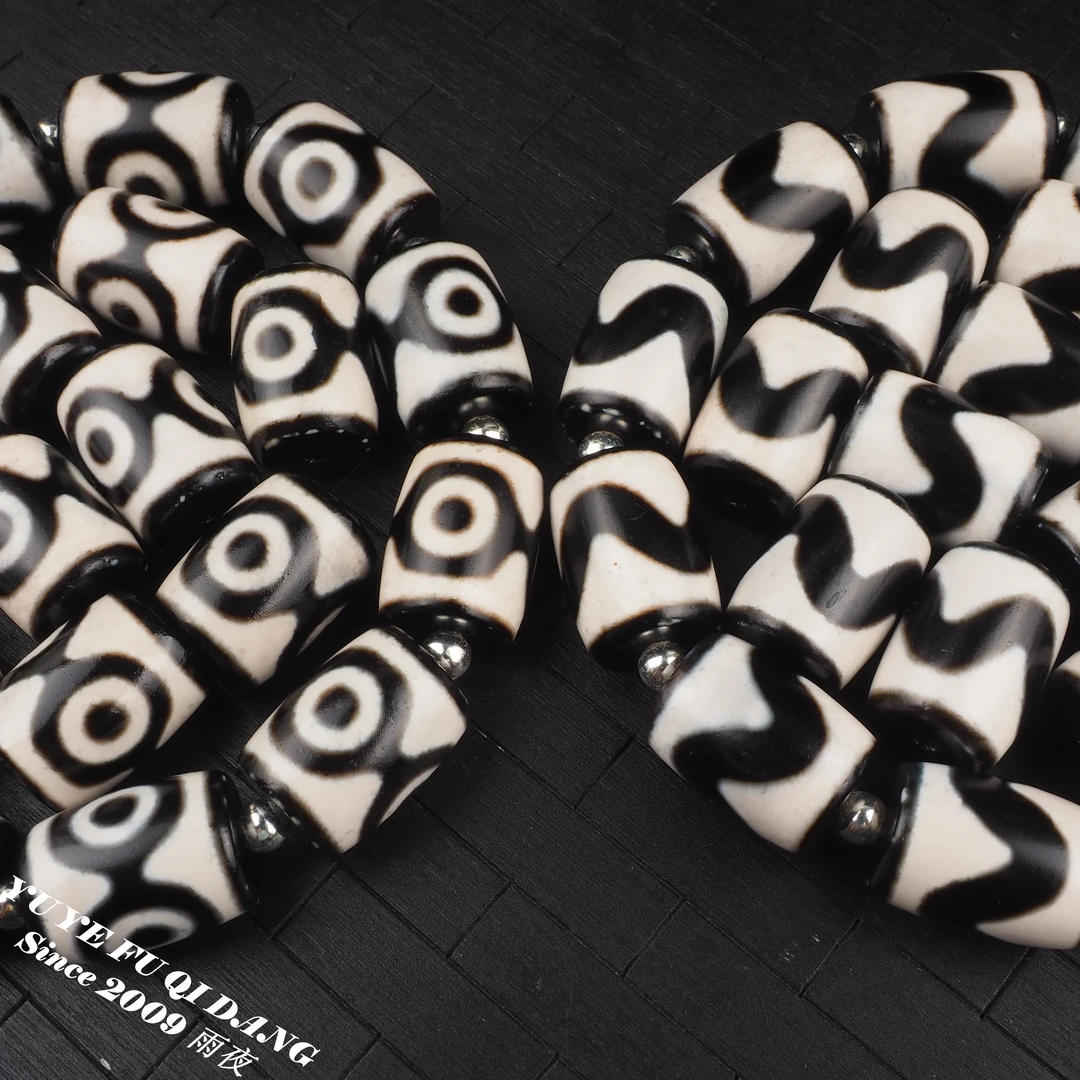 把黑白天珠价格打下来！狂漏炸精挑黑白直切桶珠玛瑙16*12mm配饰