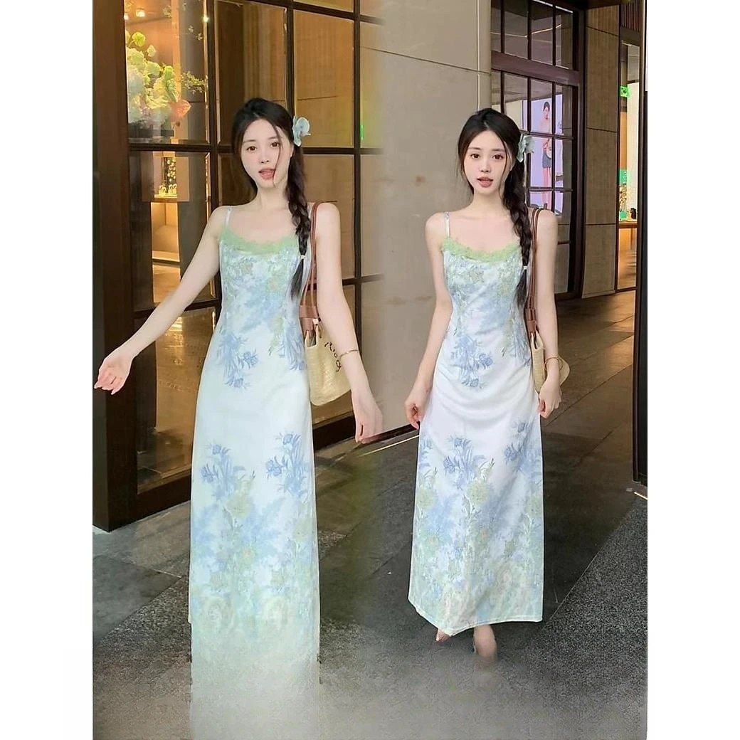 【莫奈】早秋新款花开半夏新中式复古提花连衣裙开衫吊带裙