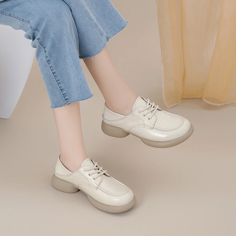 真皮大码43码乐福鞋2024新款系带舒适皮鞋女时尚简约鞋子女款百搭