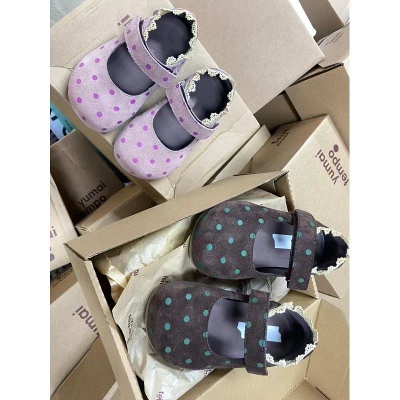 波点花边博肯2024新款秋季儿童公主鞋洋气软底女童皮鞋4CGES161