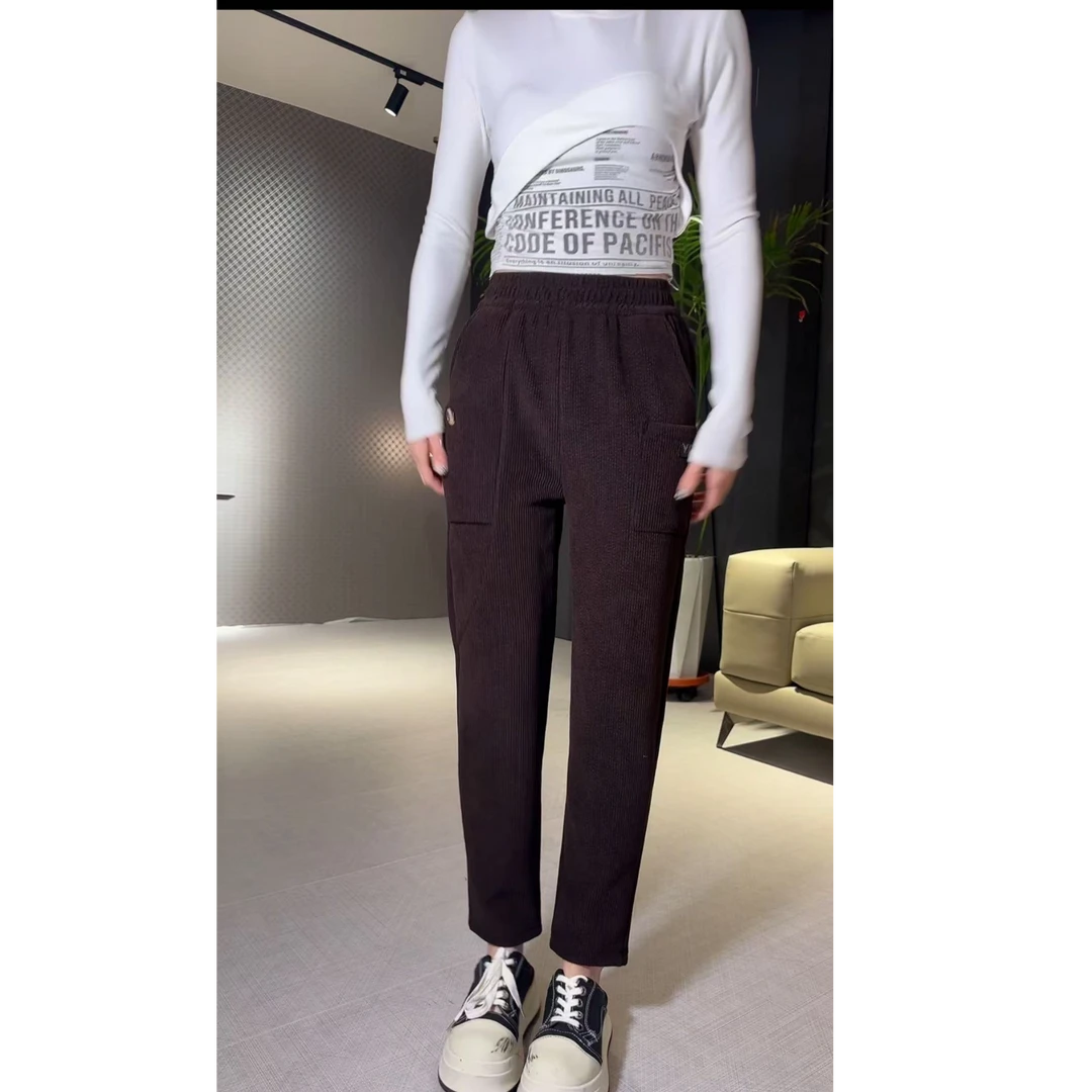 2024冬季新款时尚针织加绒显瘦百搭运动宽松休闲高腰老爹裤宽松