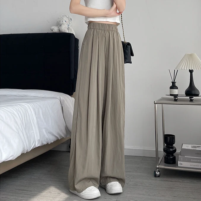 夏季垂感冰丝阔腿裤肌理感山本裤显瘦女上档次休闲直筒裤小个子女