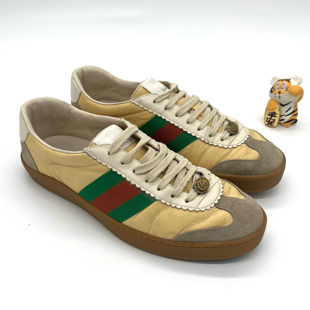 99新 GUCCI/古驰 男款 黄色蜜蜂烫金德训板鞋 经典舒适 43.5码