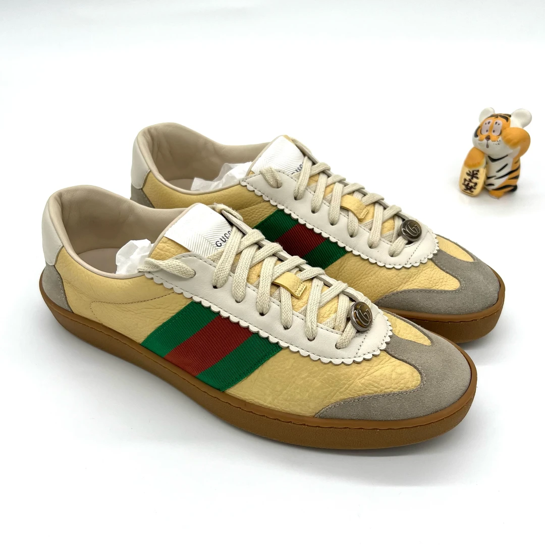 41.5码/GUCCI 古驰/经典灰黄德训板鞋 时尚男士 舒适二手鞋/99新